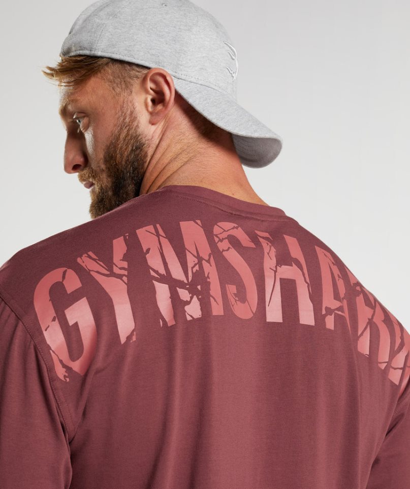 Men's Gymshark Power T-Shirts Burgundy | NZ 3AZRDP